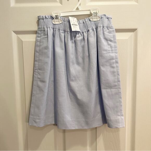J Crew Blue Linen Cotton City Mini Skirt Paperbag Stretch Waist Size 0 NWT BF230 - Picture 6 of 15